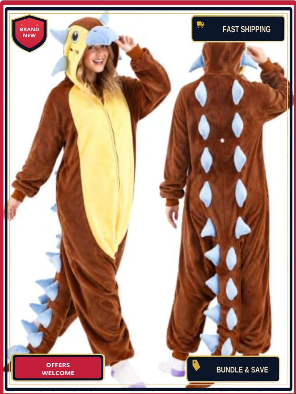 Adult Onesie Pajama Dinosaur Ankylosaurus Cosplay Costume Hooded